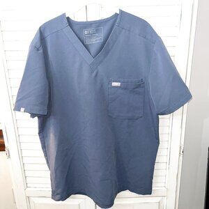 Figs Scrub Top Mens Large Blue Short Sleeve V Neck Double Pocket Technical